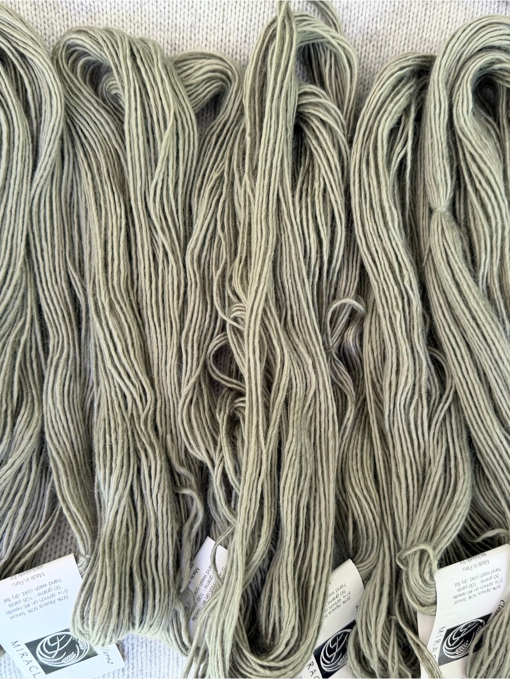 5 Soft Sage Green Alpaca/ Tencel Yarn Skeins